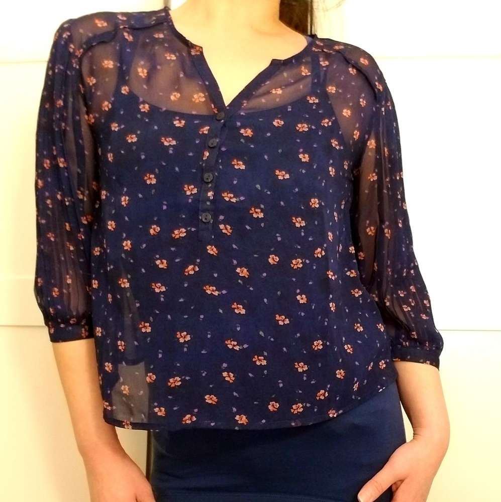anthropologie kimchi blue see through floral top
